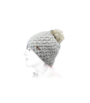 gorro lana gris pelo Nora beige